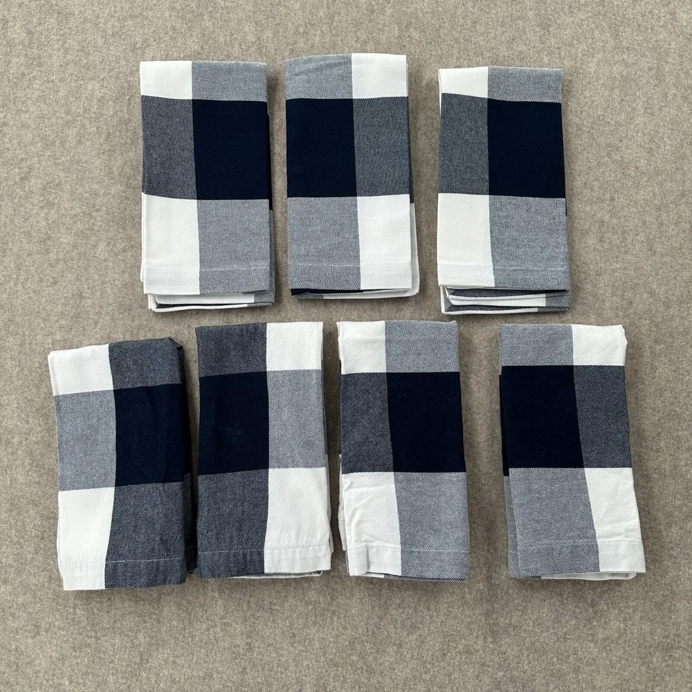 Pottery Barn Blue Plaid 100% Cotton Napkins Set Of‎ 7 Farmhouse 20